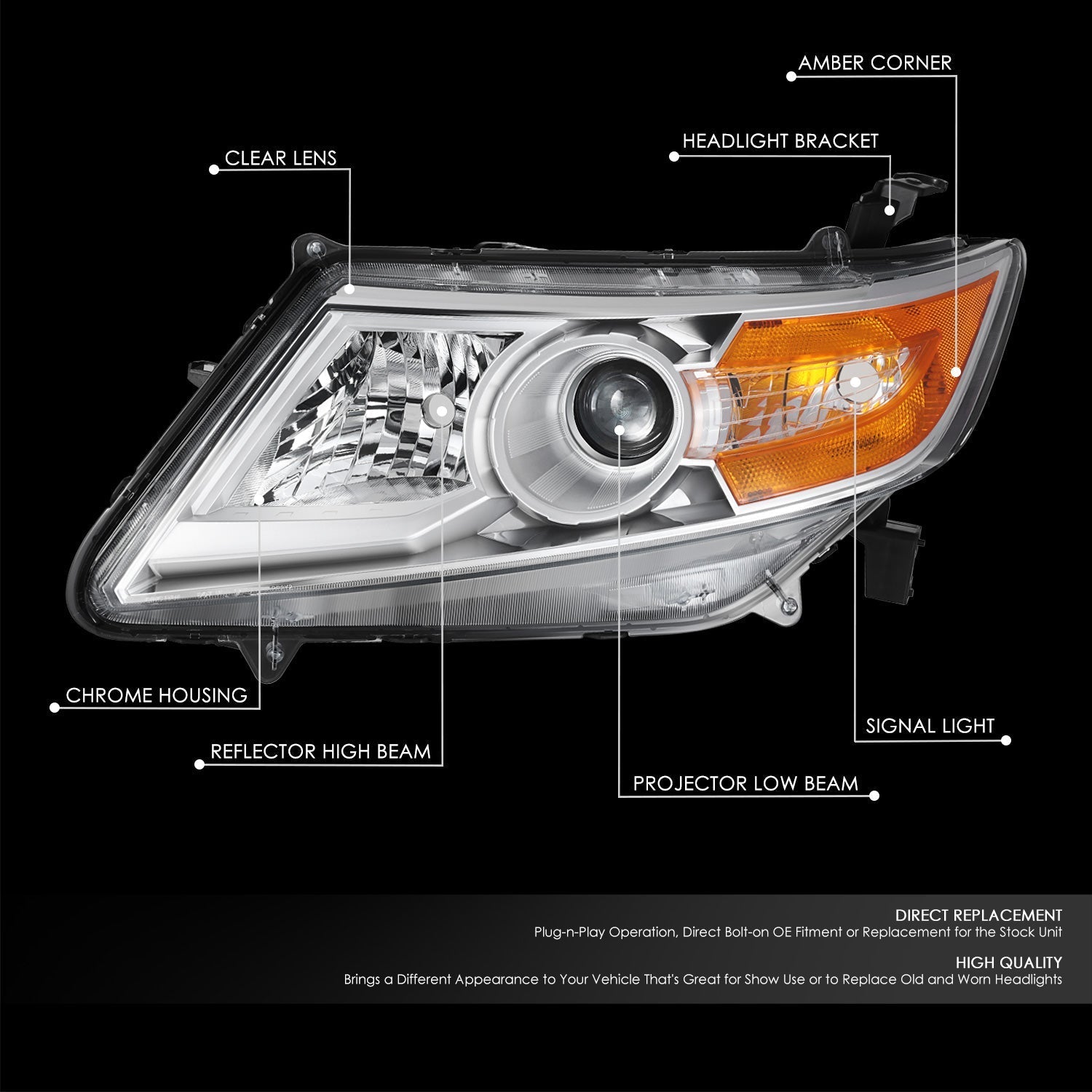 Factory Style Projector Headlight (Left) <br>11-13 Honda Odyssey