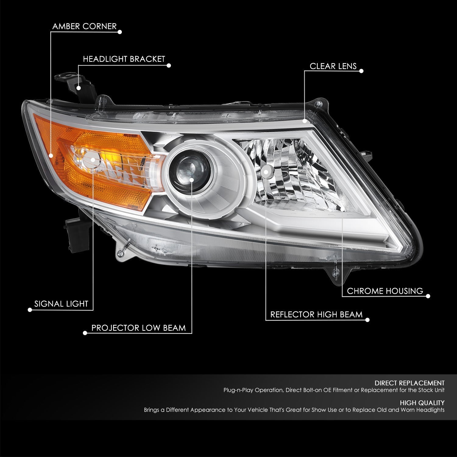 Factory Style Projector Headlight (Right) <br>11-13 Honda Odyssey