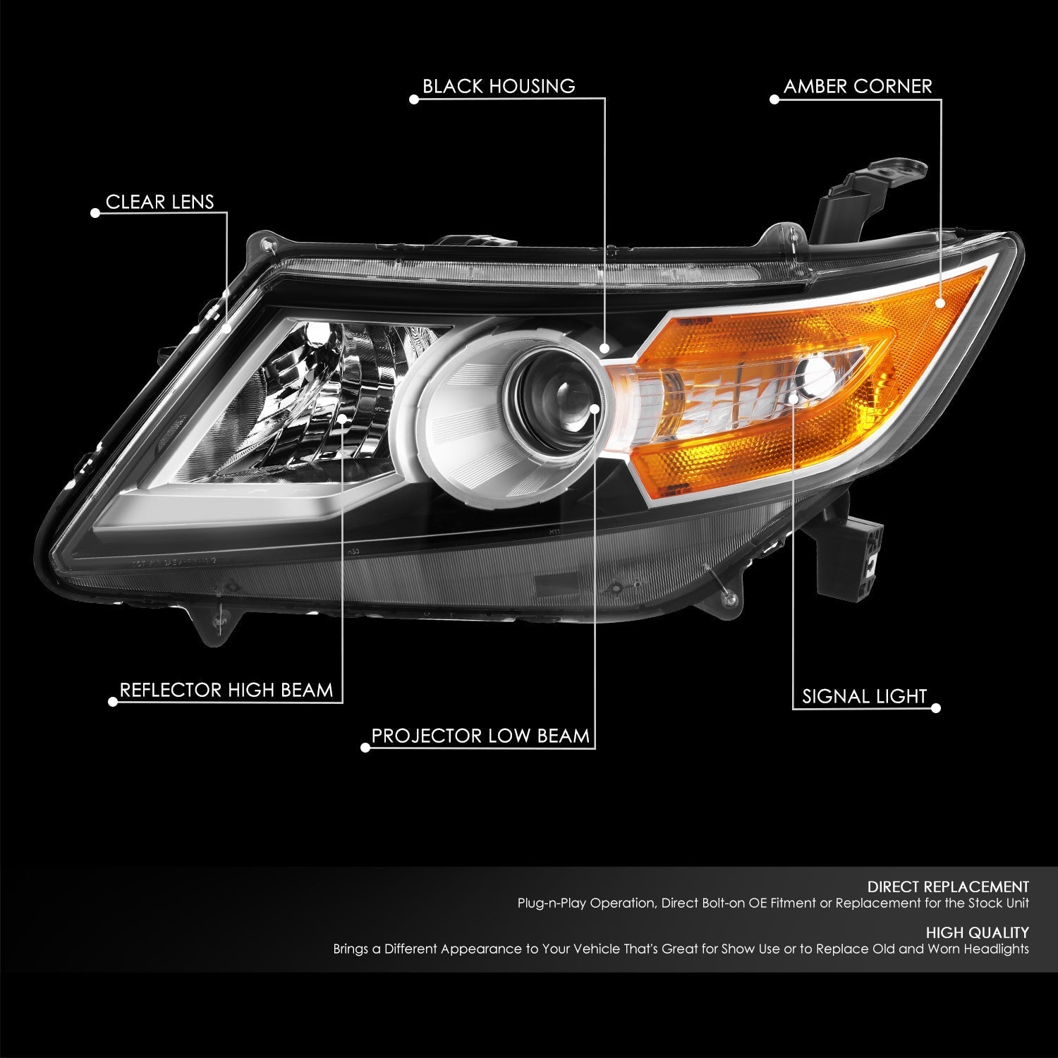 Factory Style Projector Headlight (Left) <br> 14-17 Honda Odyssey