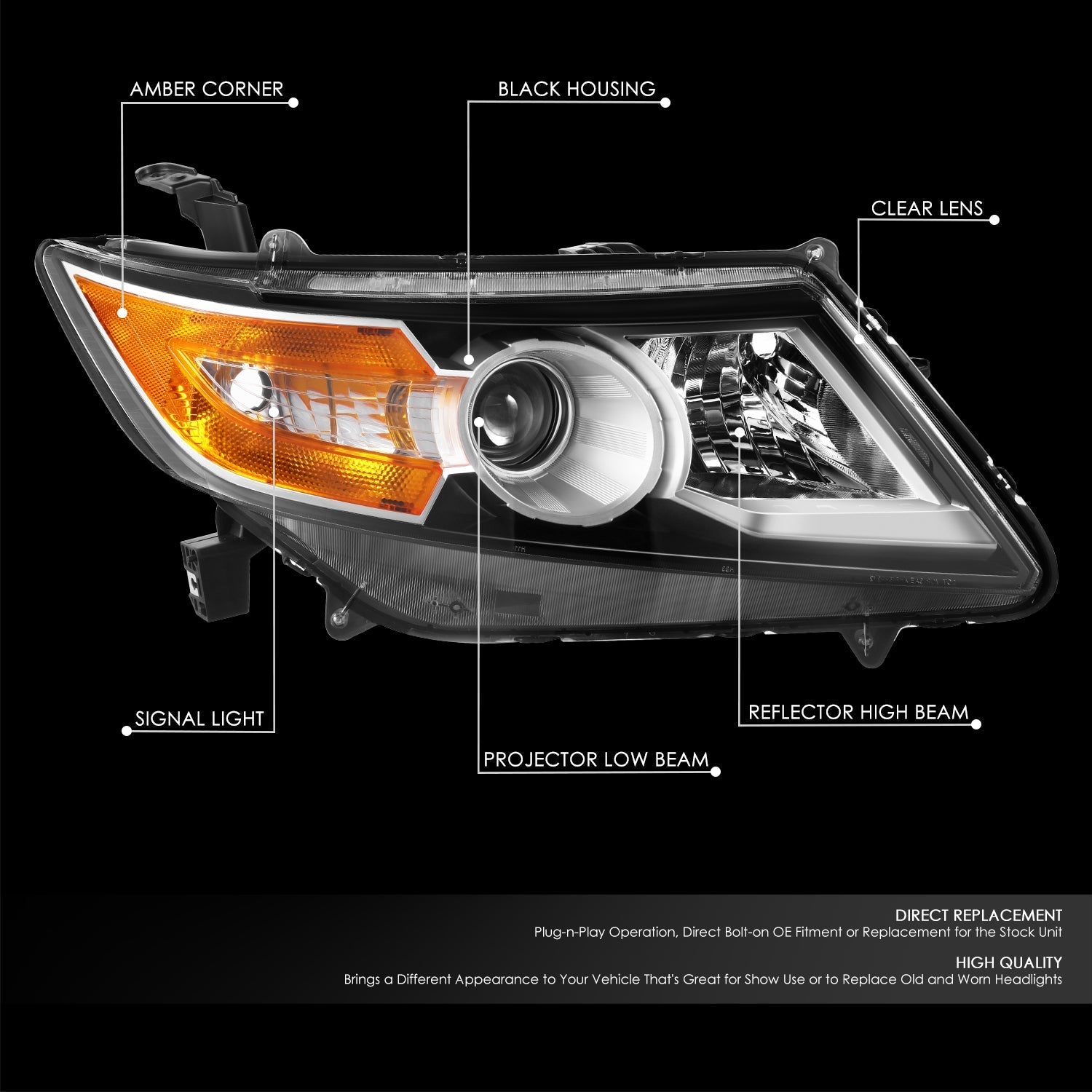 Factory Style Projector Headlight (Right) <br> 14-17 Honda Odyssey