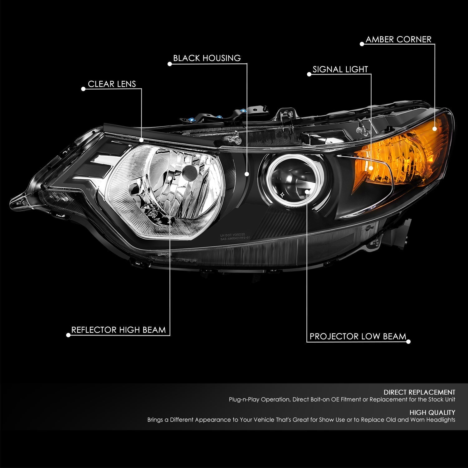 Factory Style Projector Headlight (Left) <br> 09-14 Acura Tsx