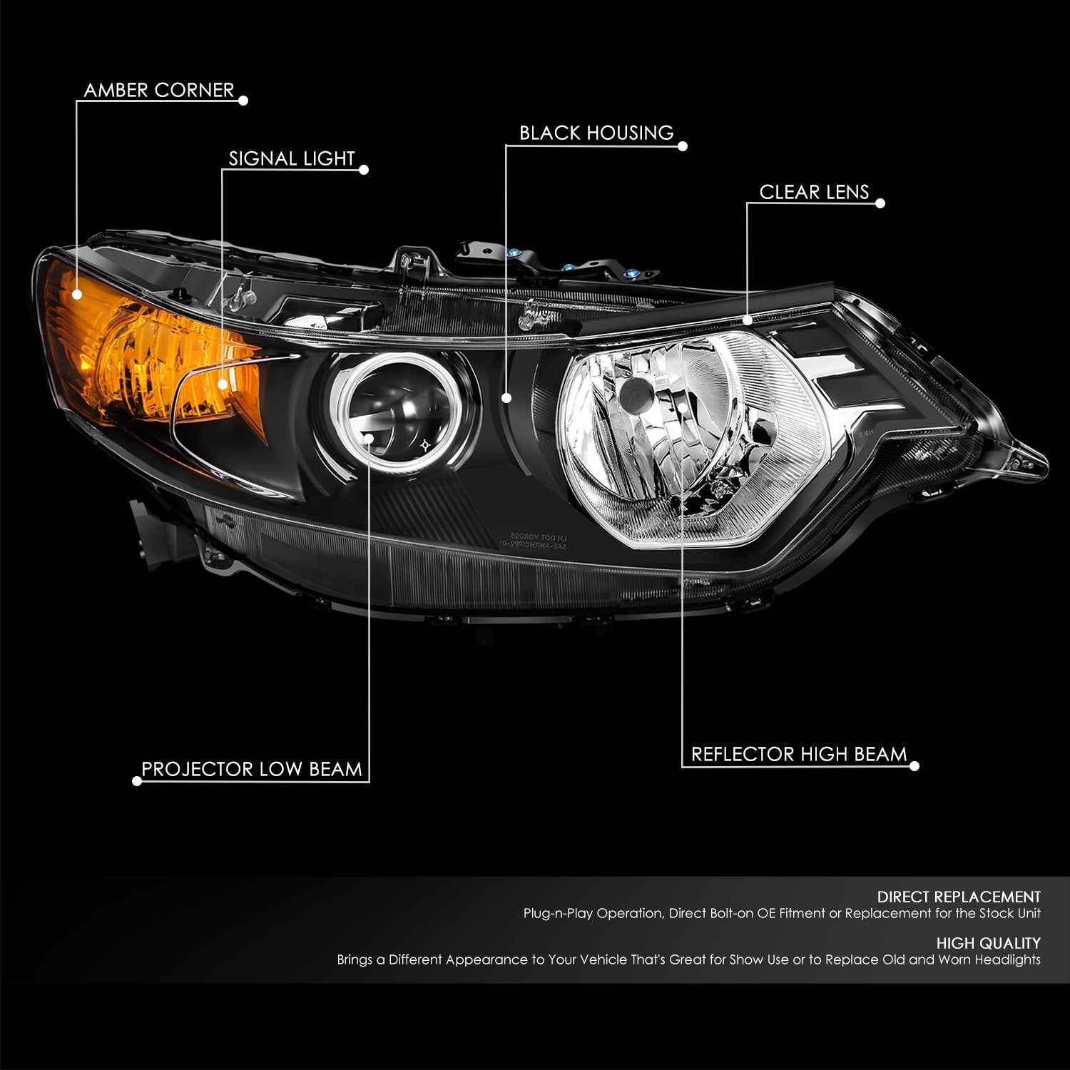 Factory Style Projector Headlight (Right) <br> 09-14 Acura Tsx