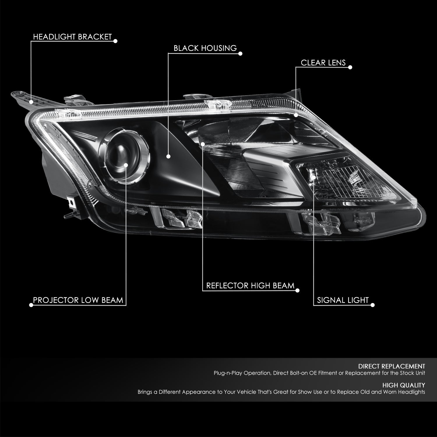 Factory Style Projector Headlight (Right) <br> 10-12 Ford Fusion