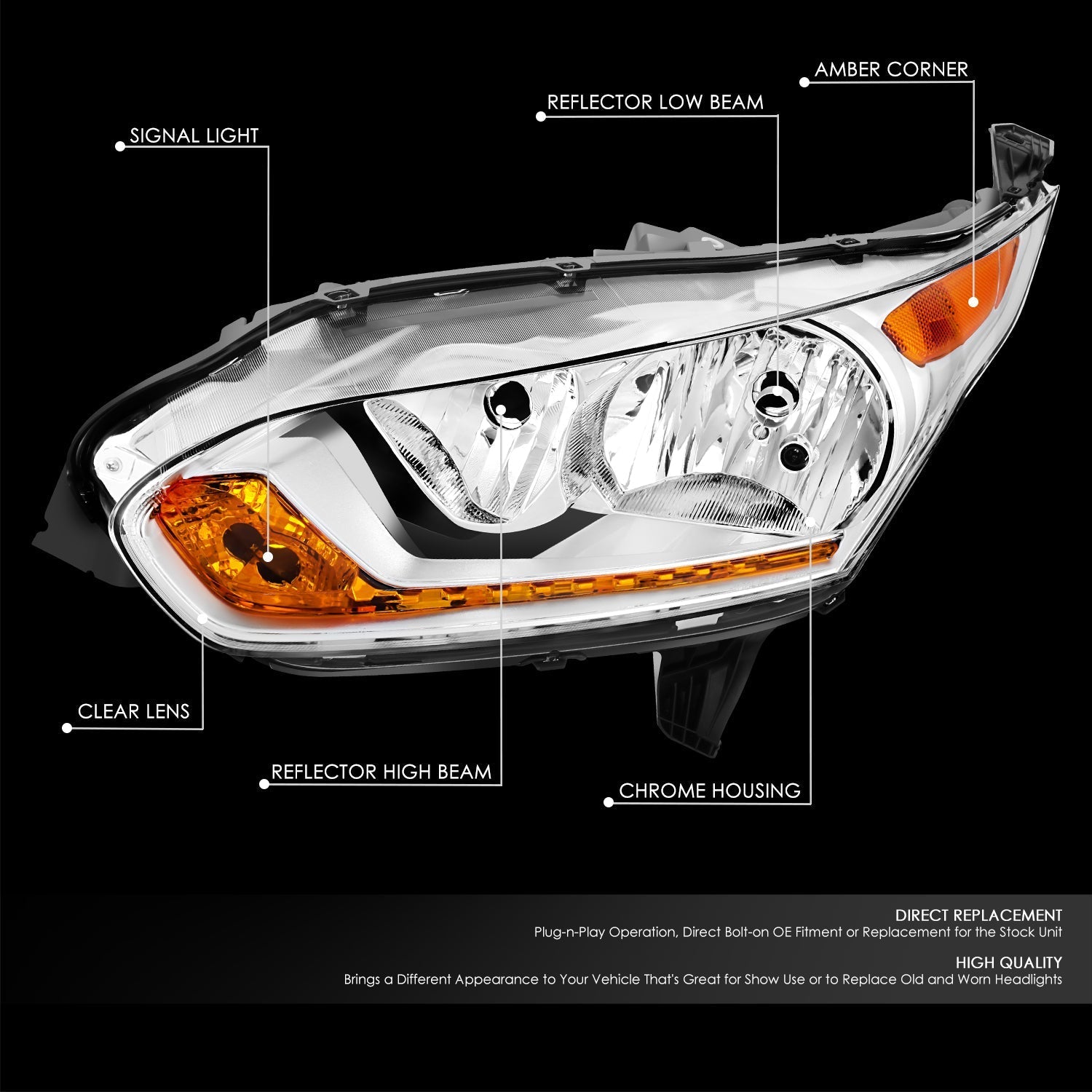 Factory Style Headlight (Left) <br> 14-18 Ford Transit Connect