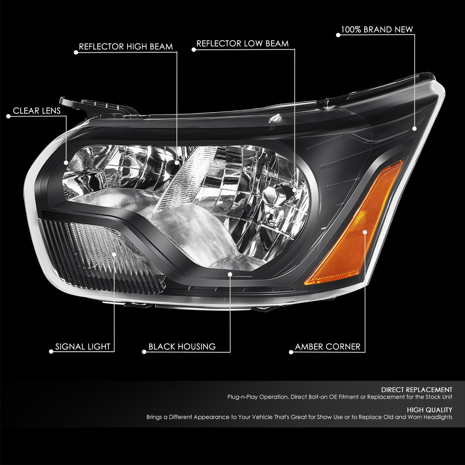 Factory Style Headlight (Left) <br> 15-23 Ford Transit 150, 250, 350