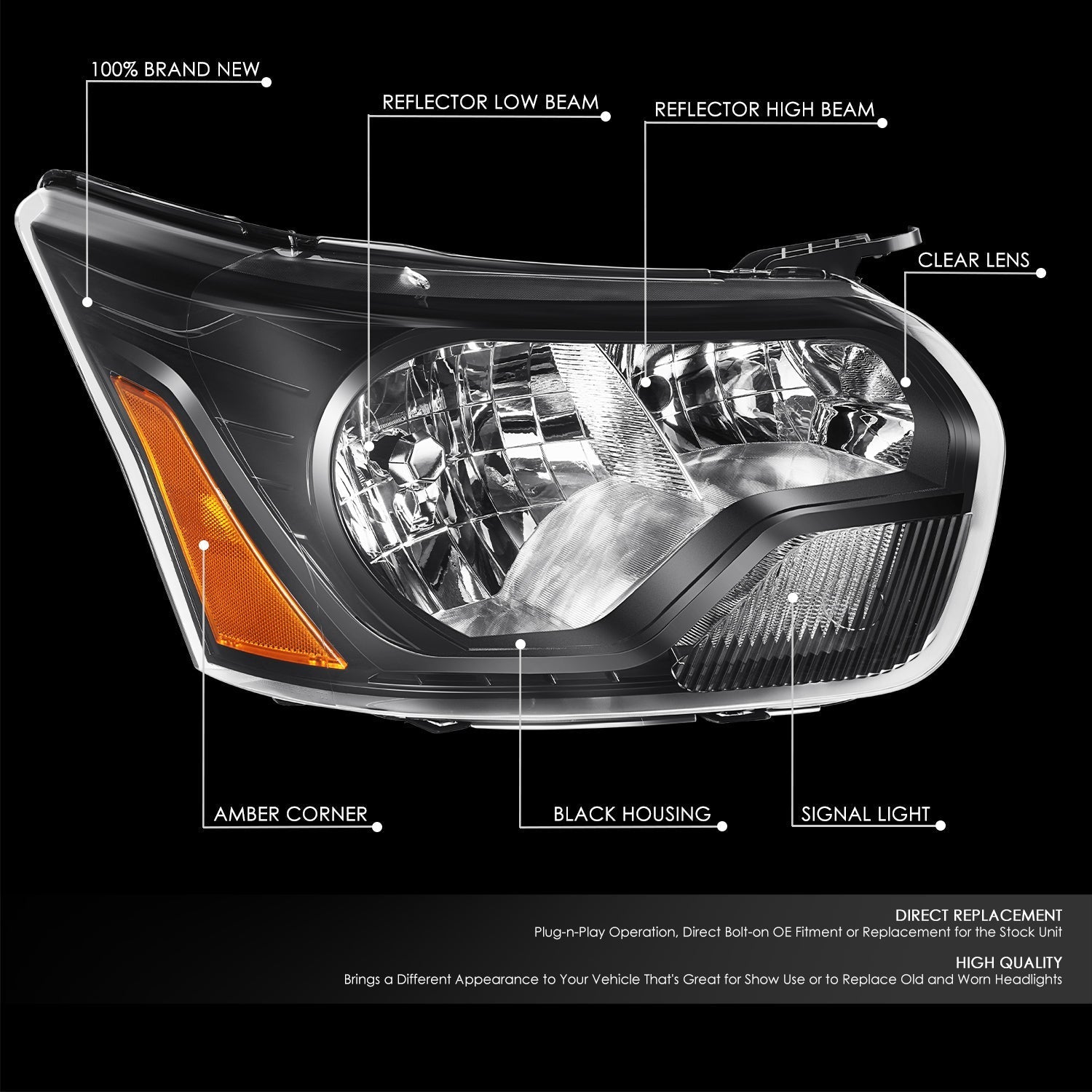 Factory Style Headlight (Right) <br> 15-23 Ford Transit 150, 250, 350