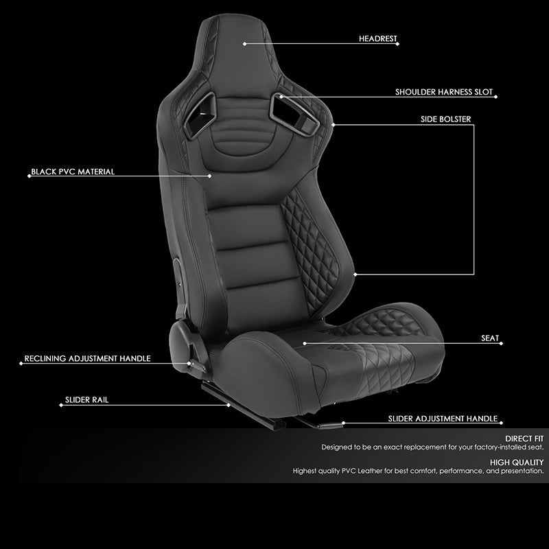 Quilted Pattern Padded Racing Seat <BR>21 X 22 X 38 In. Overall Dimensions
