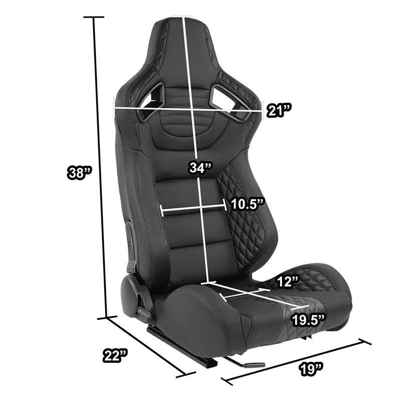Quilted Pattern Padded Racing Seat <BR>21 X 22 X 38 In. Overall Dimensions