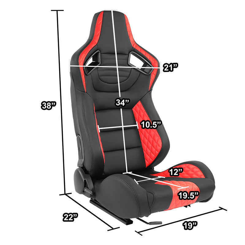 Red Quilted Pattern Padded Racing Seat <BR>21 X 22 X 38 In. Overall Dimensions