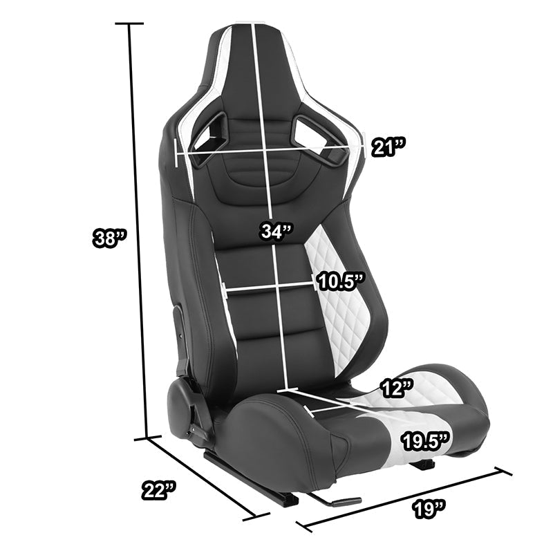 White Quilted Pattern Padded Racing Seat <BR>21 X 22 X 38 In. Overall Dimensions