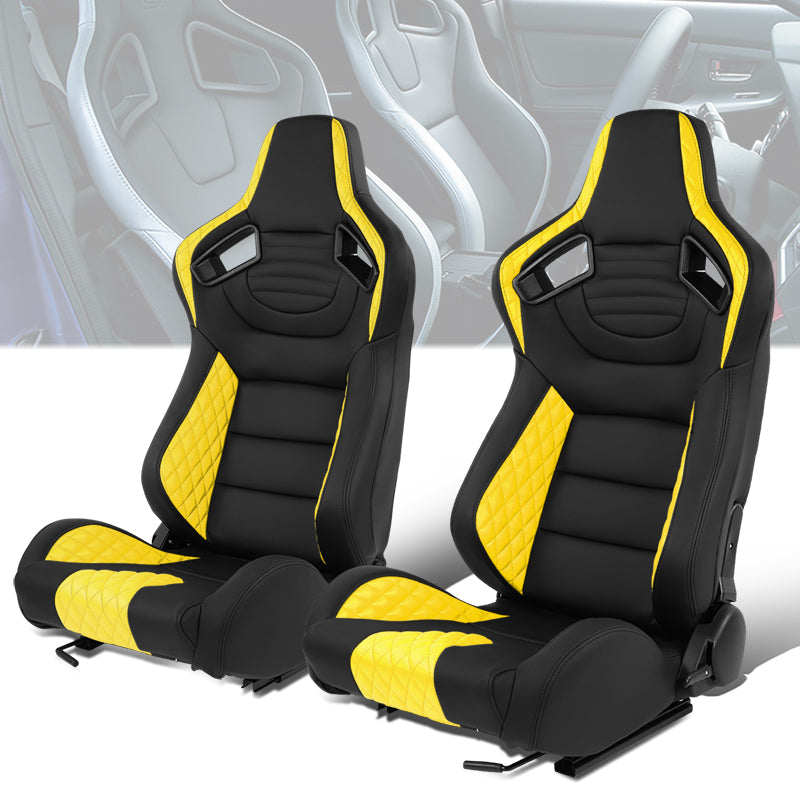 Yellow Quilted Pattern Padded Racing Seat <BR>21 X 22 X 38 In. Overall Dimensions