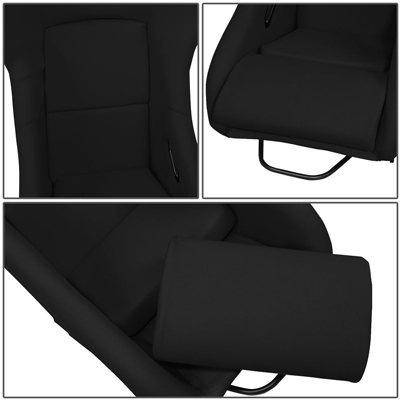 2Pcs Black Woven Fabric Fiberglass Fixed Position Racing Bucket Seats