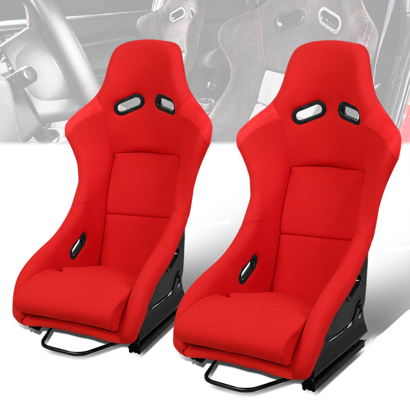 2Pcs Red Woven Fabric Fiberglass Fixed Position Racing Bucket Seats