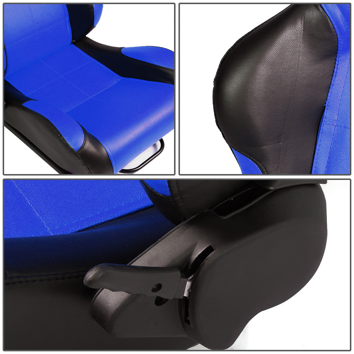 Racing Seats - Reclinable - Square Stitch - PVC Leather - Pair