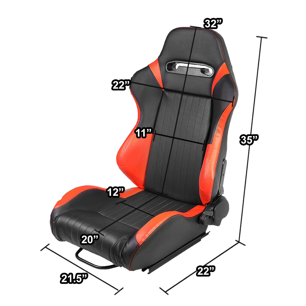 Racing Seats - Reclinable - Vertical Stitch - PVC Leather - Pair