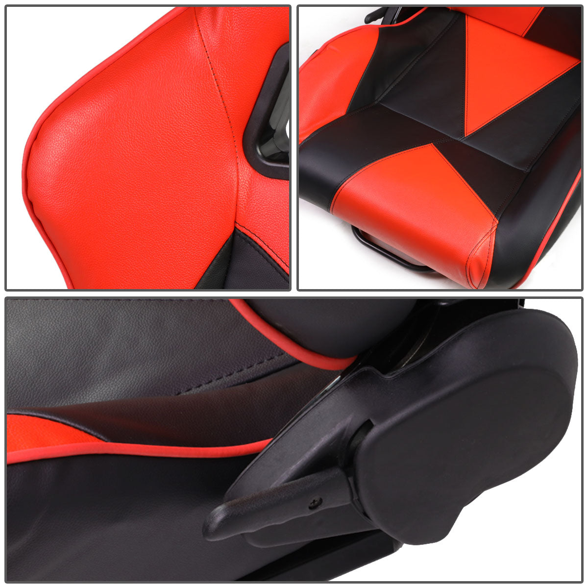 Racing Seats - Reclinable - Triangle Pattern - PVC Leather - Pair