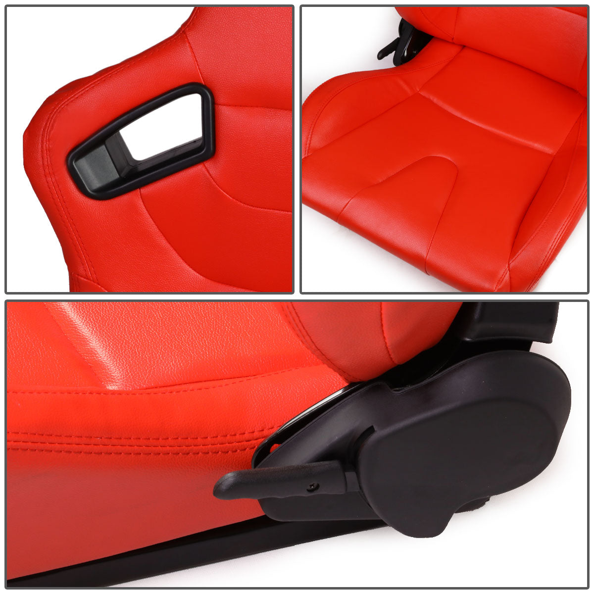 D-Motoring - Racing Seats - Reclinable - Horizontal Stitch - PVC Leather - Pair - 7