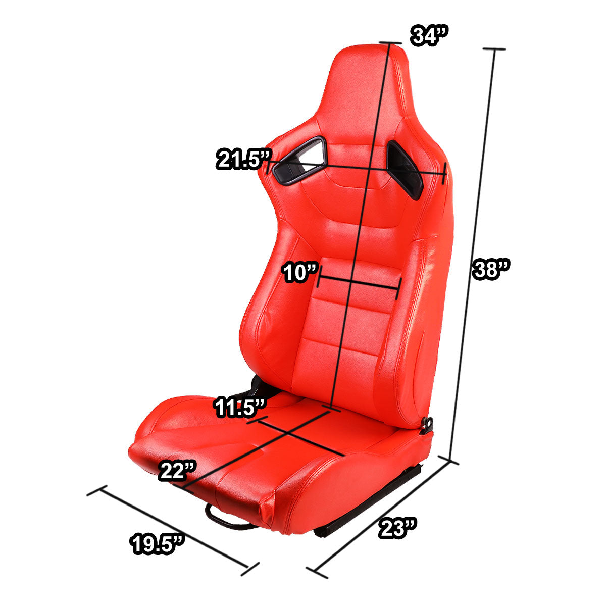 Pair Full Reclinable PVC Leather Bucket Racing Seats w/Sliders