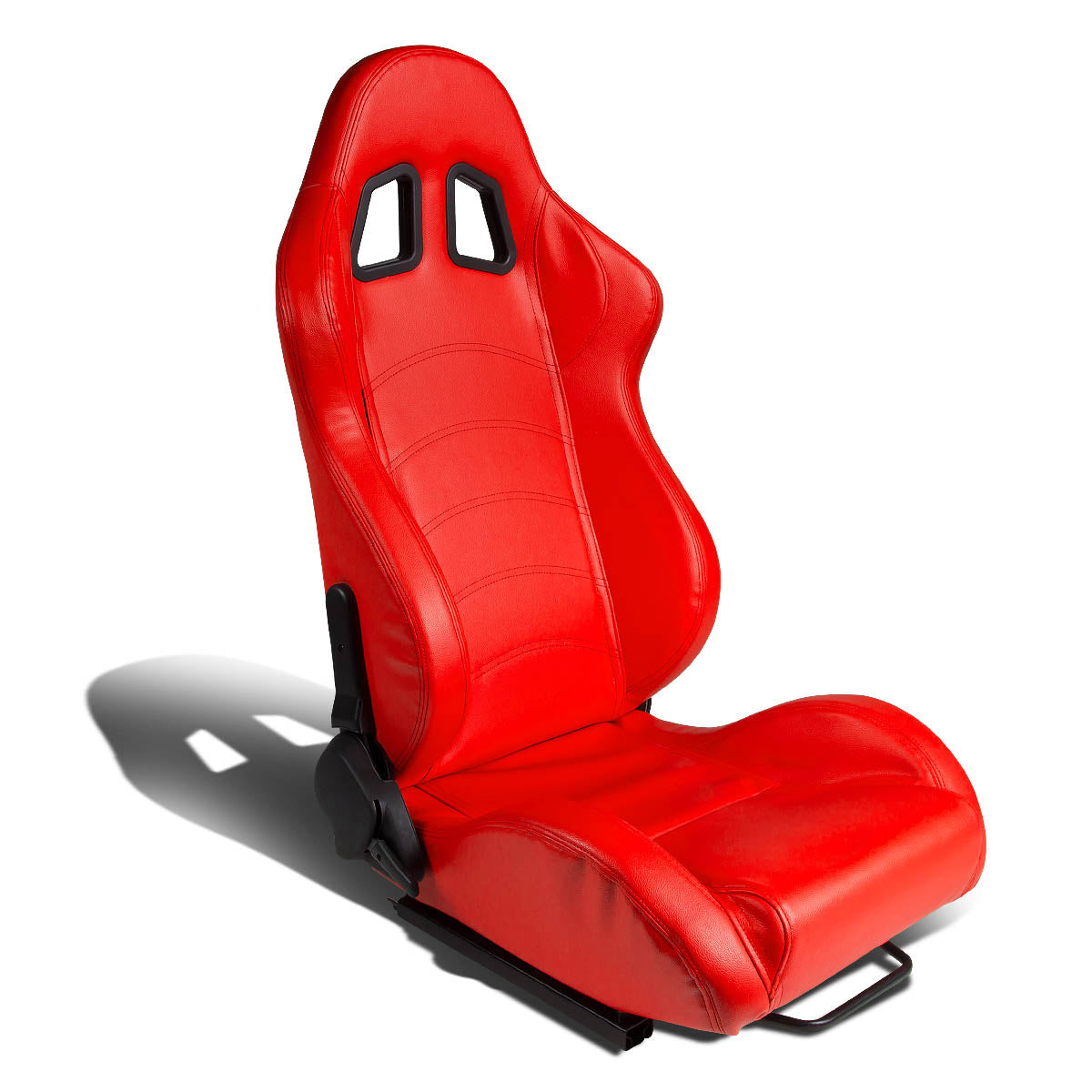 Left / Driver Side Reclinable Red PVC Leather Racing Seat w/Universal Slider