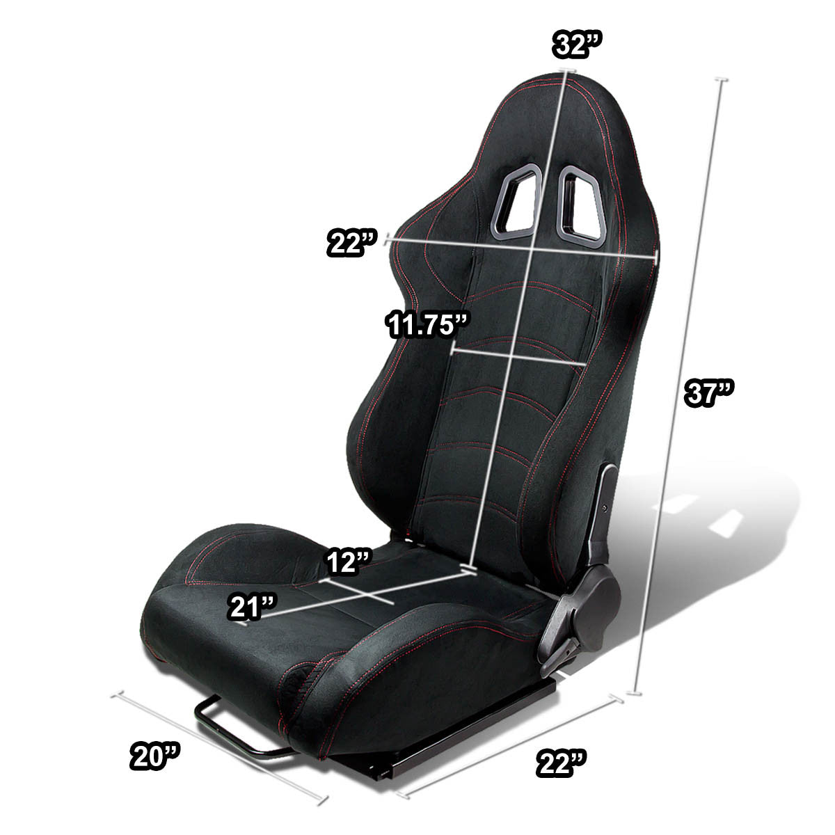 Left / Driver Side Reclinable Suede Leather Racing Seat w/Universal Slider