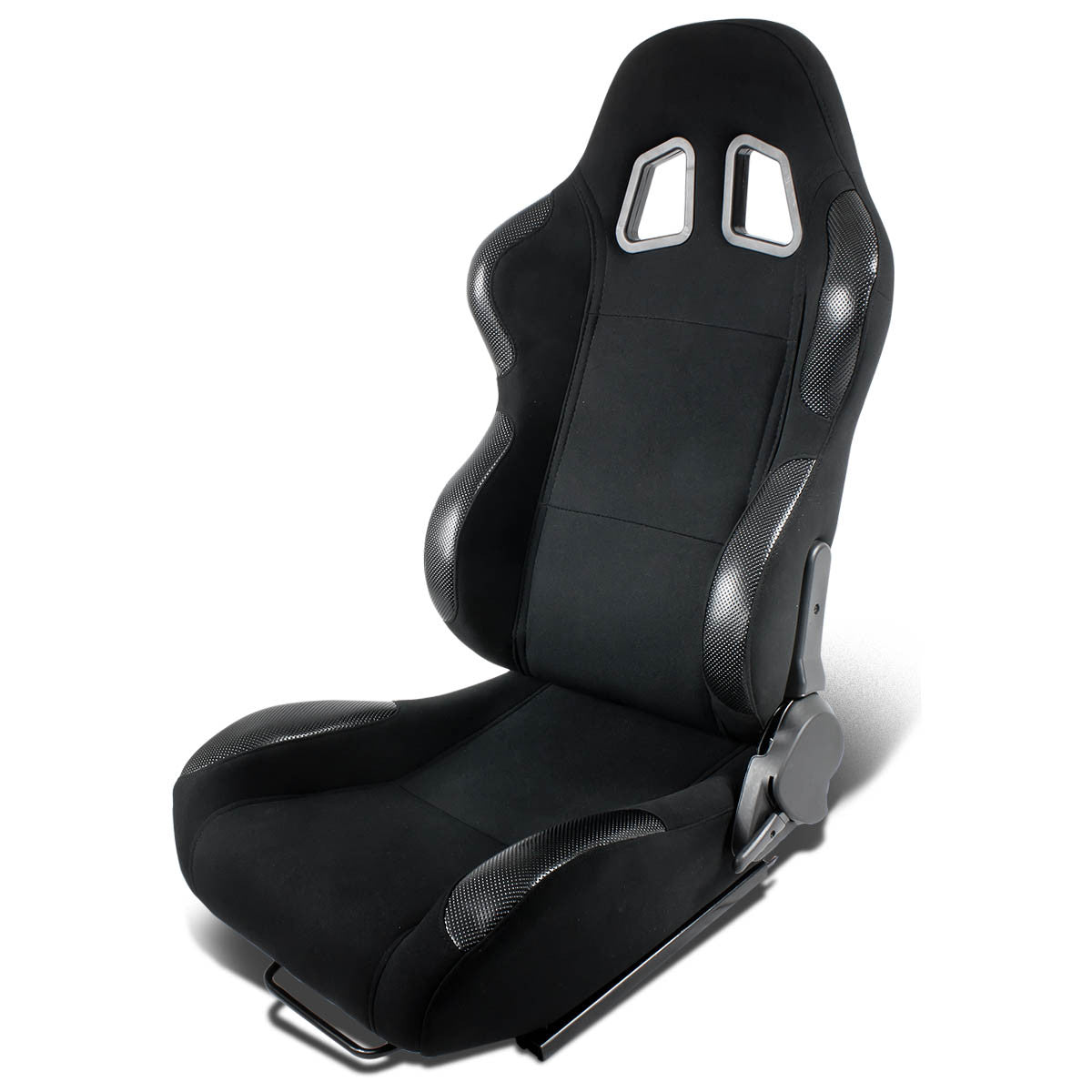 Left / Driver Side Reclinable Cloth Fabric+Leather Racing Seat w/Universal Slider