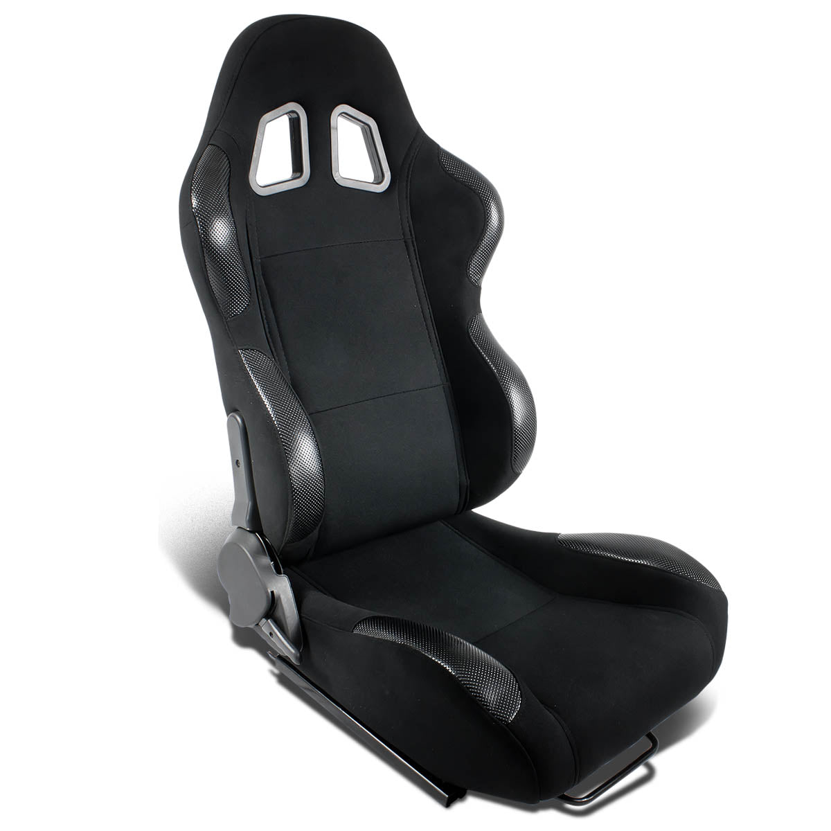 Left / Driver Side Reclinable Cloth Fabric+Leather Racing Seat w/Universal Slider