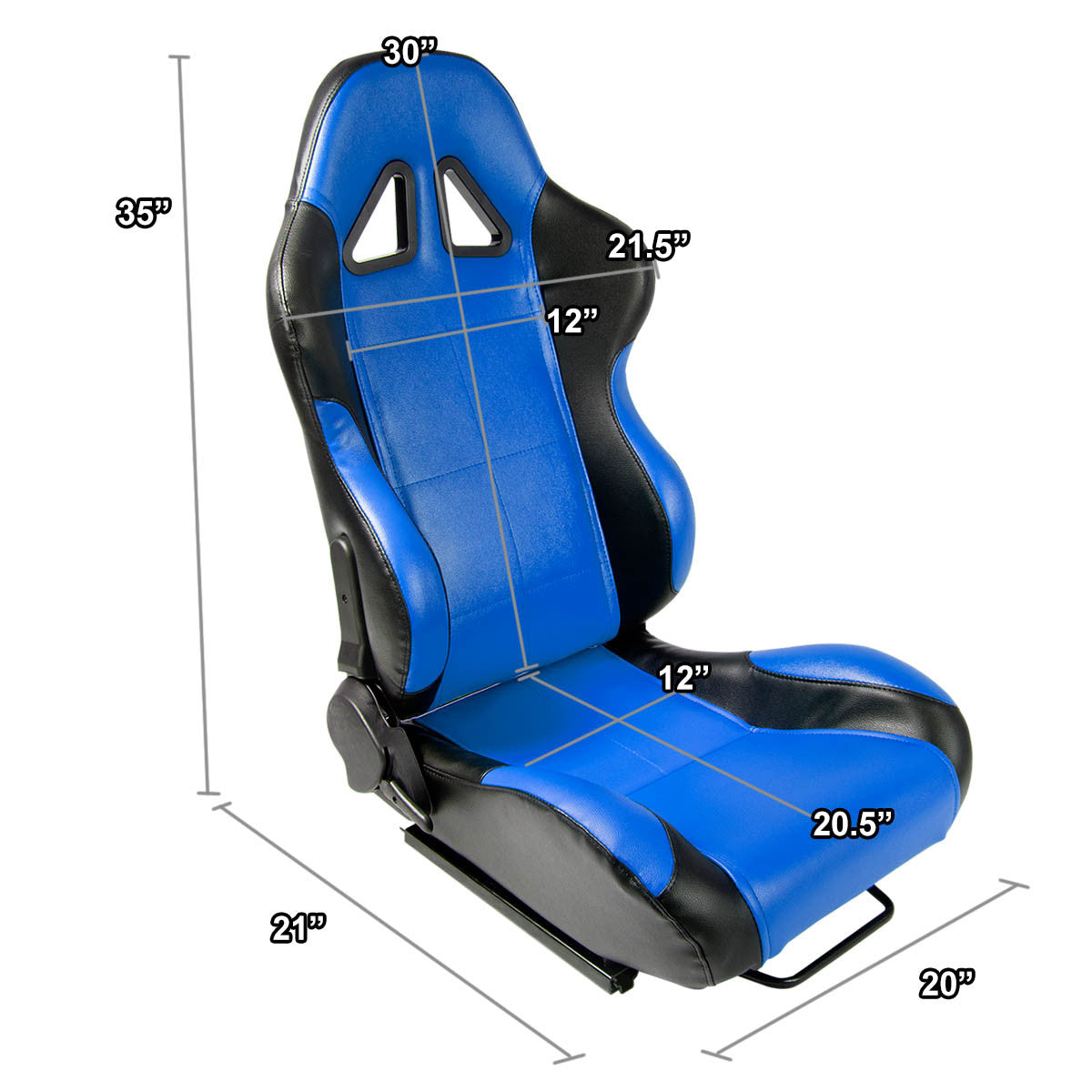 Left / Driver Side Reclinable PVC Leather Racing Seat w/Universal Slider - Blue/Black