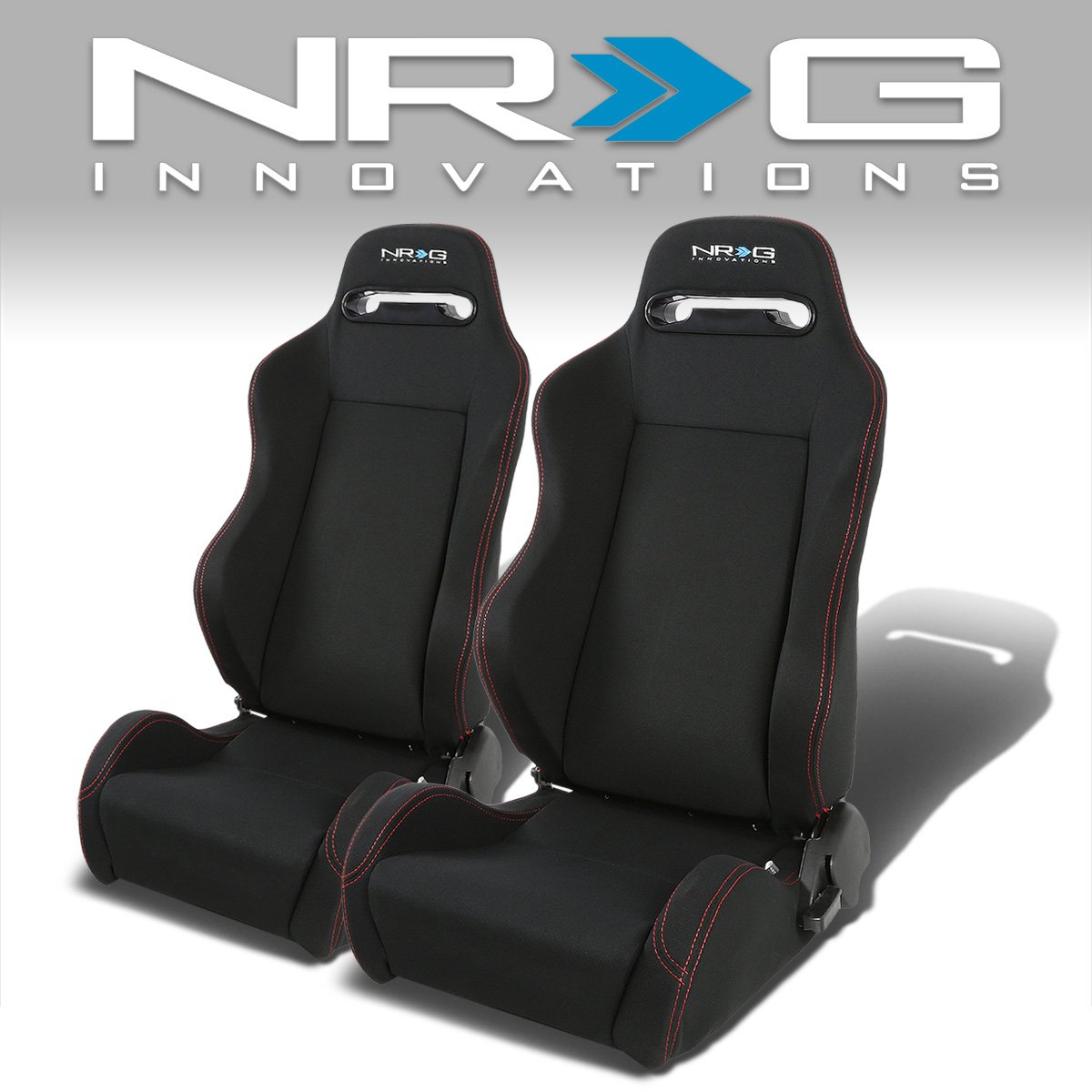 Pair Type-R Woven Upholstery Cloth Racing Seat w/Slider - RS-TR-LG-BK