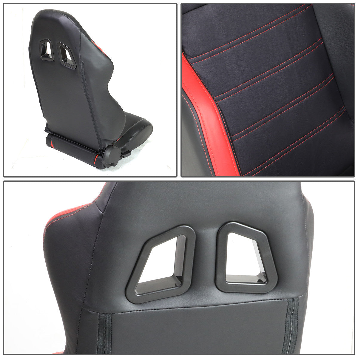 Left / Driver Side Reclinable PVC Leather Racing Seat - Black/Red