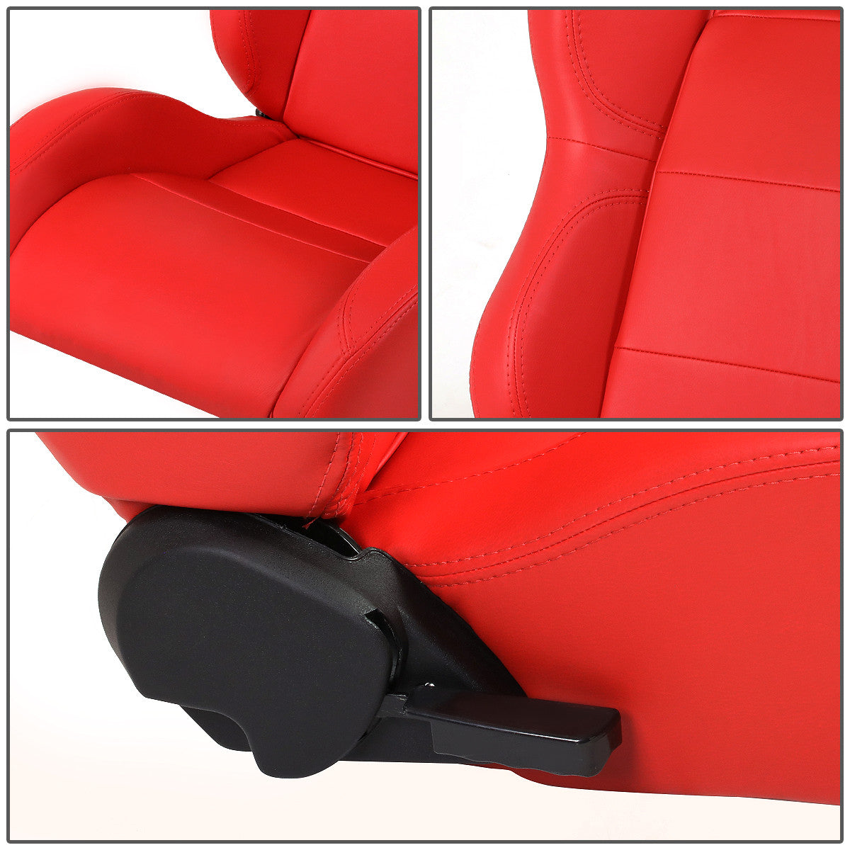 Left / Driver Side Reclinable PVC Leather Racing Seat - Red