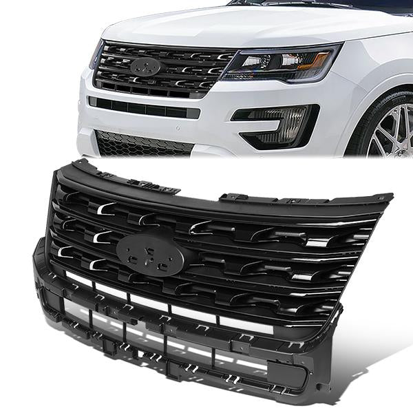 16-17 Ford Explorer Front Upper Bumper Grille - Factory Style - Glossy Black