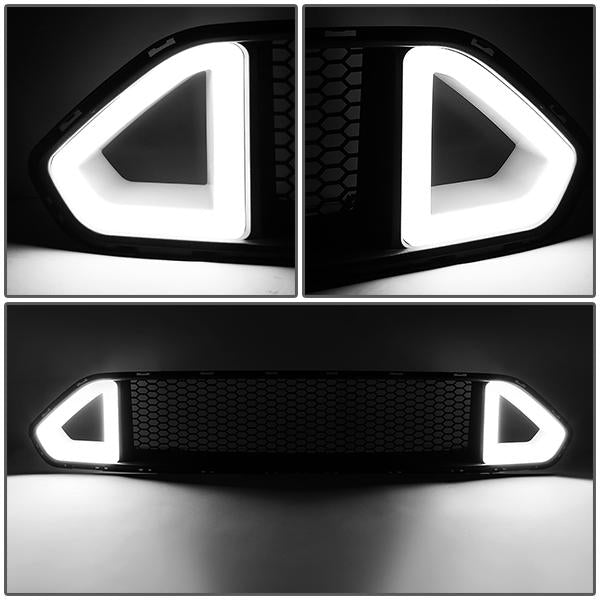 18-20 Ford Mustang Base/Ecoboost/GT Front Upper Bumper Grille w/LED DRL - Badgeless Honeycomb Mesh
