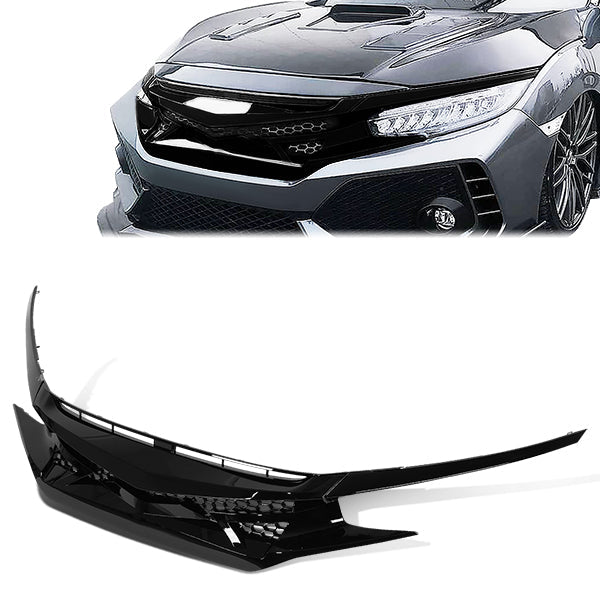 16-21 Honda Civic Si Hatchback Type-r Front Grille - Honeycomb Mesh - Glossy Black