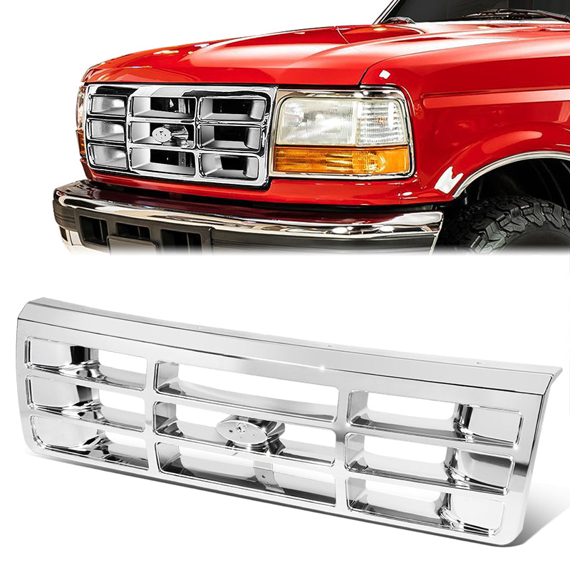 92-97 Ford F150 / F250 / F350 Front Bumper Grille - Chrome